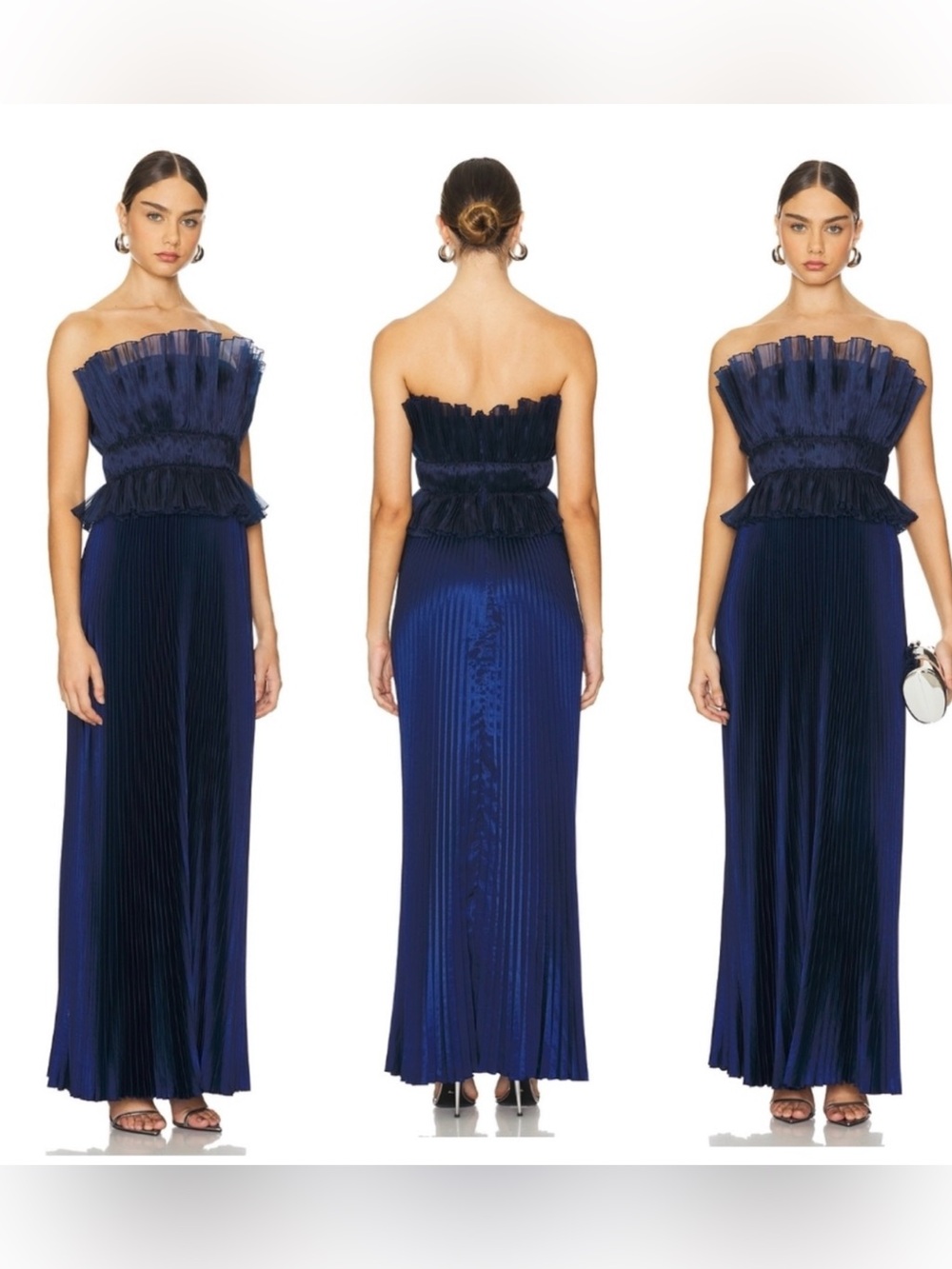 L'IDÉE Masquerade Deep Navy Pleated Strapless Maxi Dress XS NWT Read Description - Picture 3 of 16